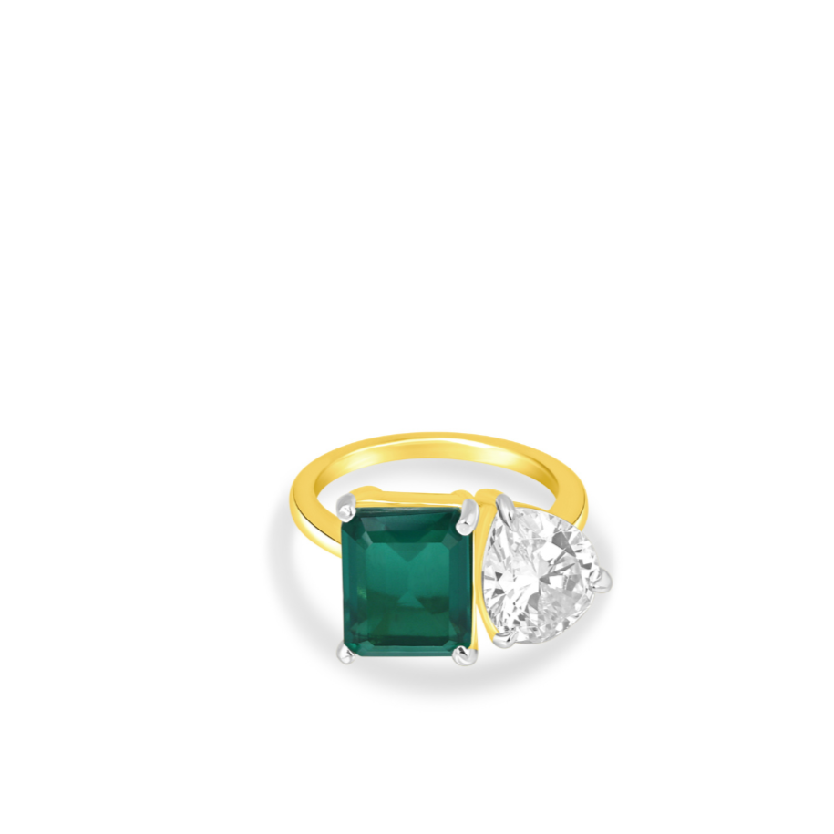 Emerald & Pear Diamond Toi et Moi Ring