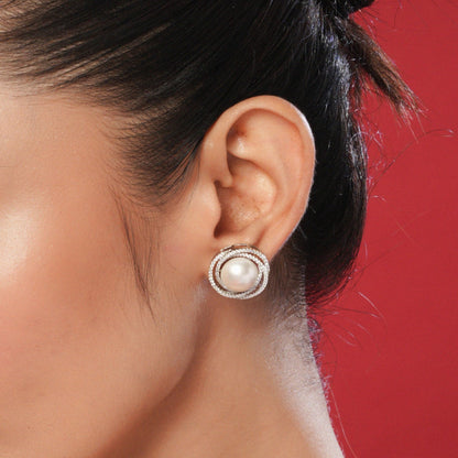 Spiral Pearl Stud Earrings