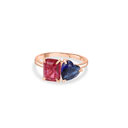 Emerald & Heart Birthstone Toi et Moi Ring