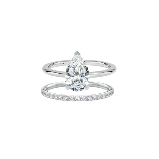 The Pear Solitaire & Half Eternity Ring Stack (2 Rings)