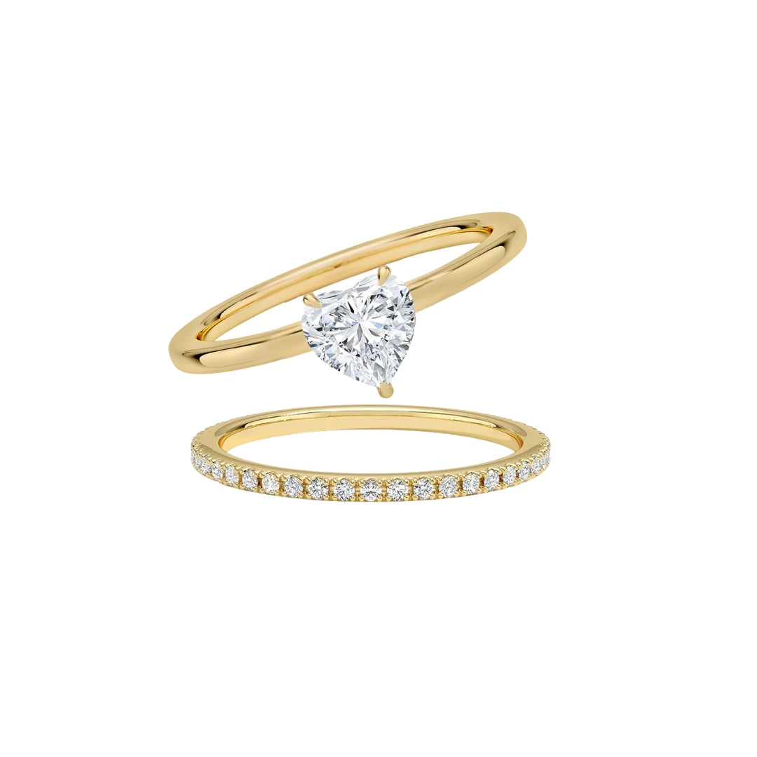 The Heart Solitaire & Half Eternity Ring Stack (2 Rings)