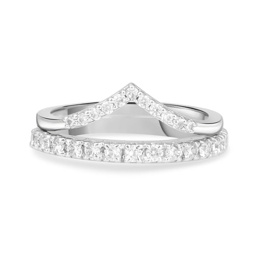 Half Eternity & Signature V Band Ring Stack(2 Rings)