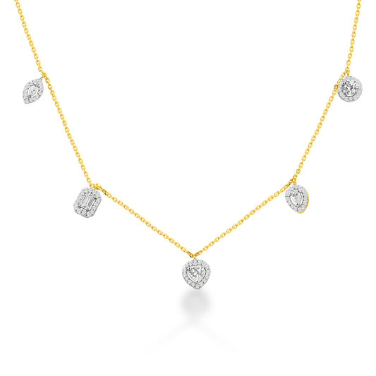 Mixed Diamond Charm Halo Pendant Necklace