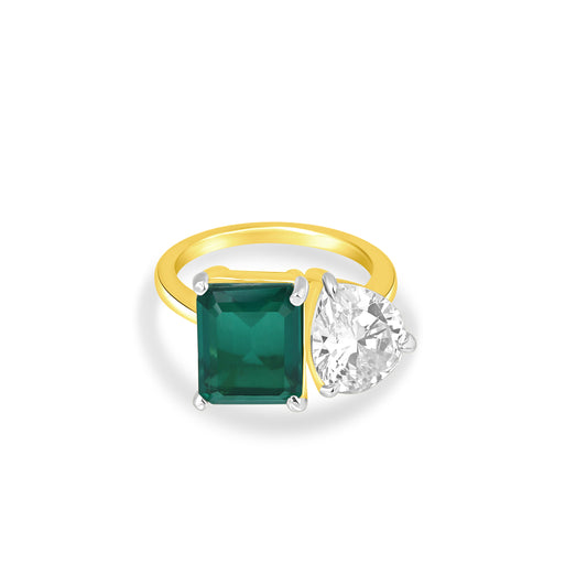 Emerald & Pear Diamond Toi et Moi Ring