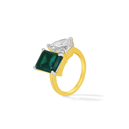 Emerald & Pear Diamond Toi et Moi Ring