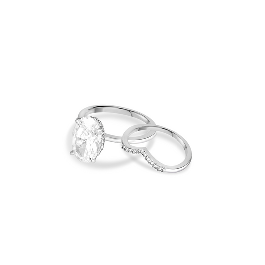 Oval Solitaire & V Band Ring Stack(2 Rings)