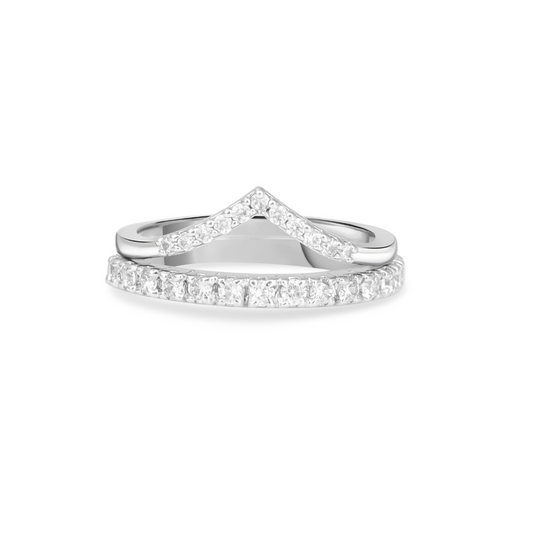Half Eternity & Signature V Band Ring Stack(2 Rings)