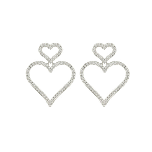 Rhinestone Double Heart Dangle Earrings