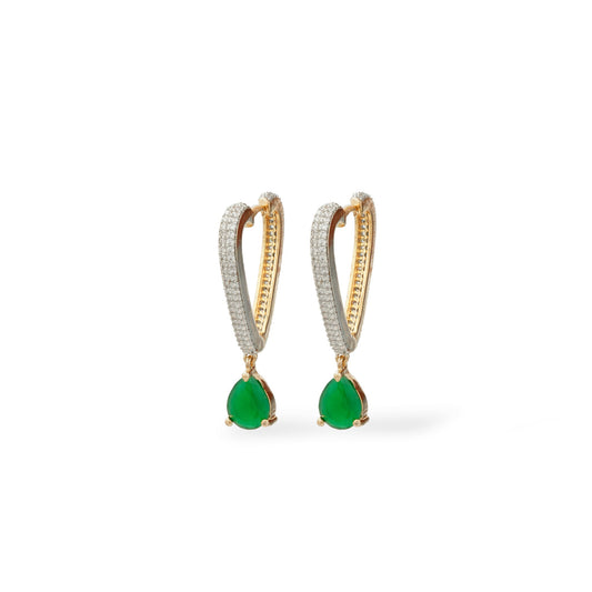 Huggie With Pear-Shaped Emerald Drop Earrings