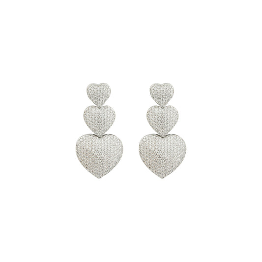 Diamond Pave Triple Heart Dangle Earrings