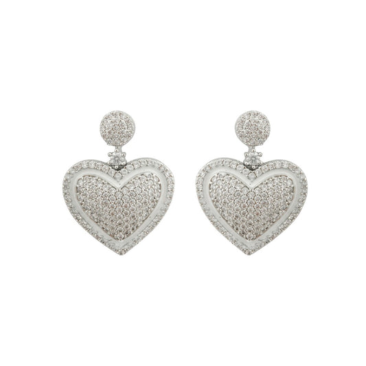 White Mina Heart Drop Earrings