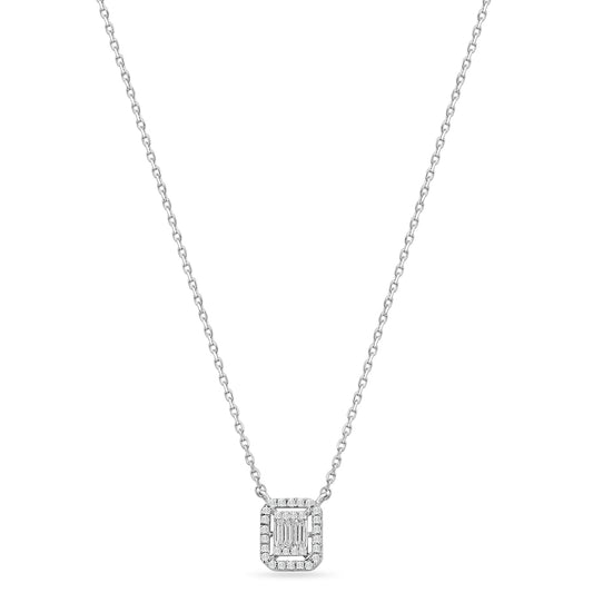 Emerald Cut Diamond Halo Pendant