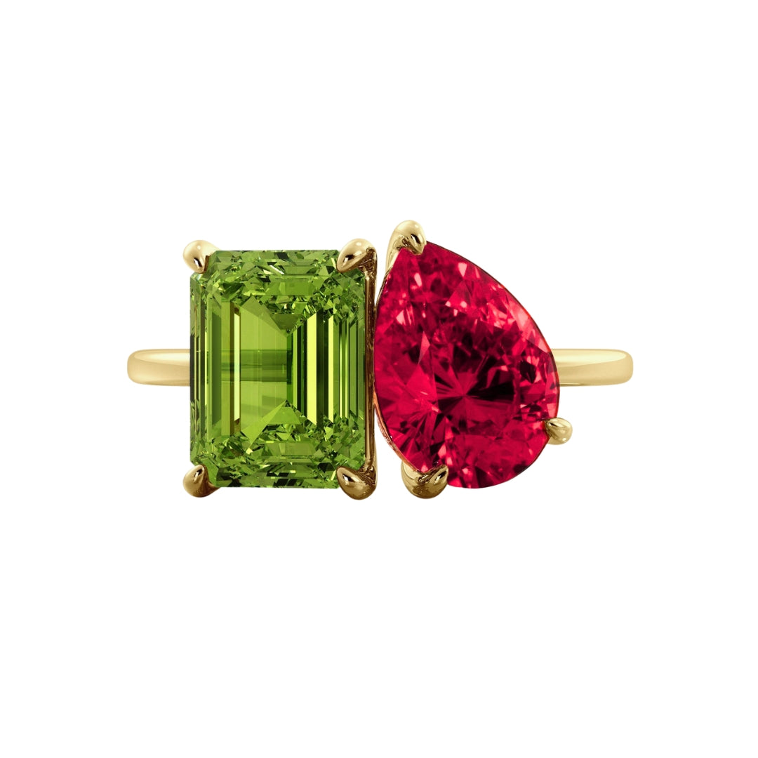 Emerald & Pear Birthstone Toi et Moi Ring