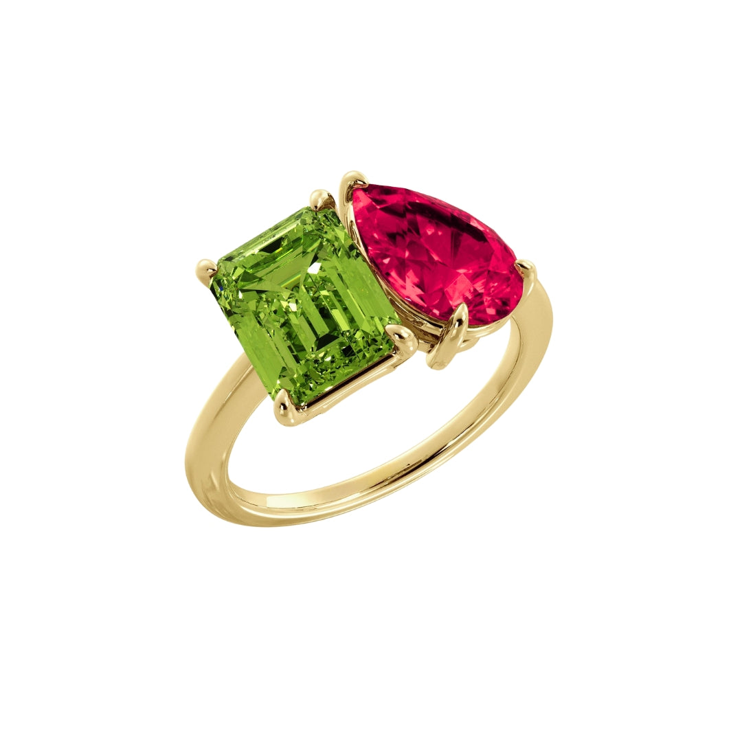 Emerald & Pear Birthstone Toi et Moi Ring